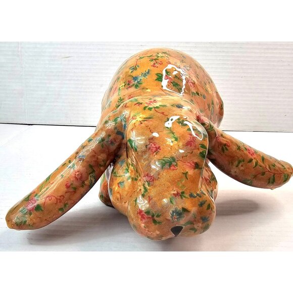 Vtg Decoupage Floral Pattern Bunny Figurine Vintage Farmhouse Country Style USA - Picture 3 of 12